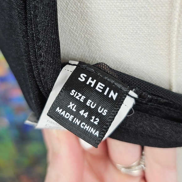 SHEIN Black Mesh Halter Top Handkerchief Hem XL US 12 Rave Clubwear - Picture 7 of 7